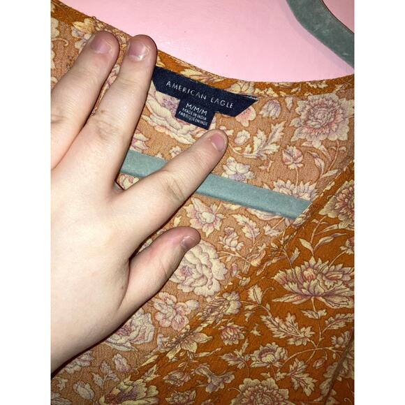 American Eagle Boho Floral Tie Front Bell Sleeve Top Medium - Picture 4 of 7